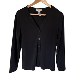 Talbots Cardigan Womens Small Petite Black Excellent Button Front Rayon Blend